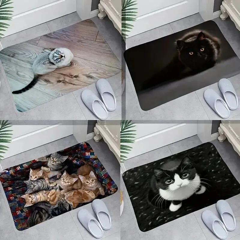 1pc Cute Cat Printed Mat,Thickened Soft Bath Mat For Bathroom, Water Absorbent Quick Dry Bath Mat, Machine Washable,Soft And Com