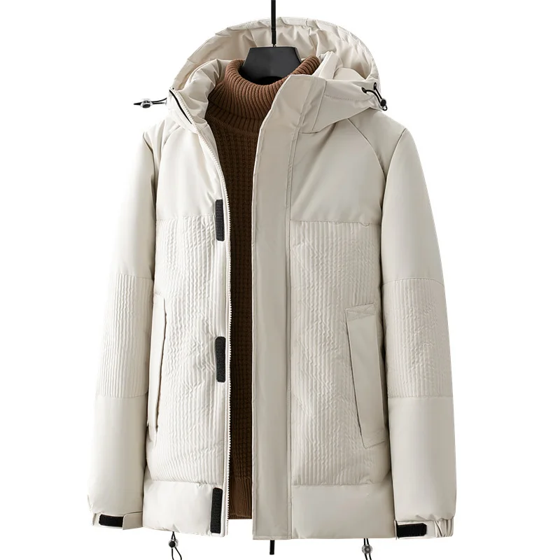 

Man Down Jacket Winter Thicken Fleece Solid Color Patchwork Men Outerwear Long Sleeve Hooded Loose Versatile Daily Male Coat