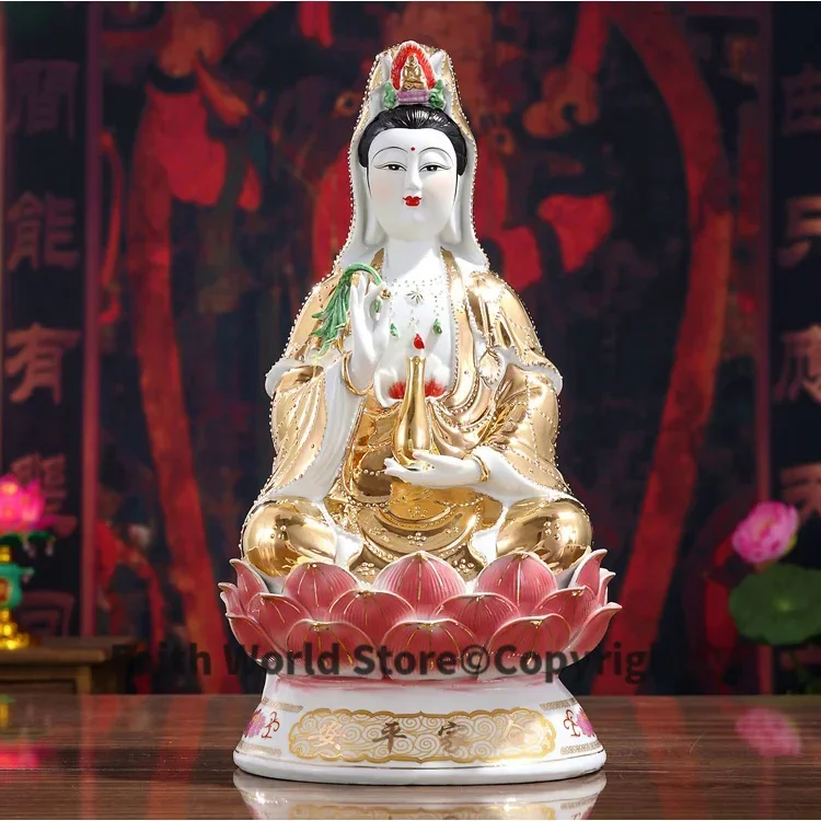 KAI GUANG BUDDHA ASIA HOME efficacious Talisman Family Protection Bless safety handmade Chinaware Gilded GUAN YIN Buddha statue