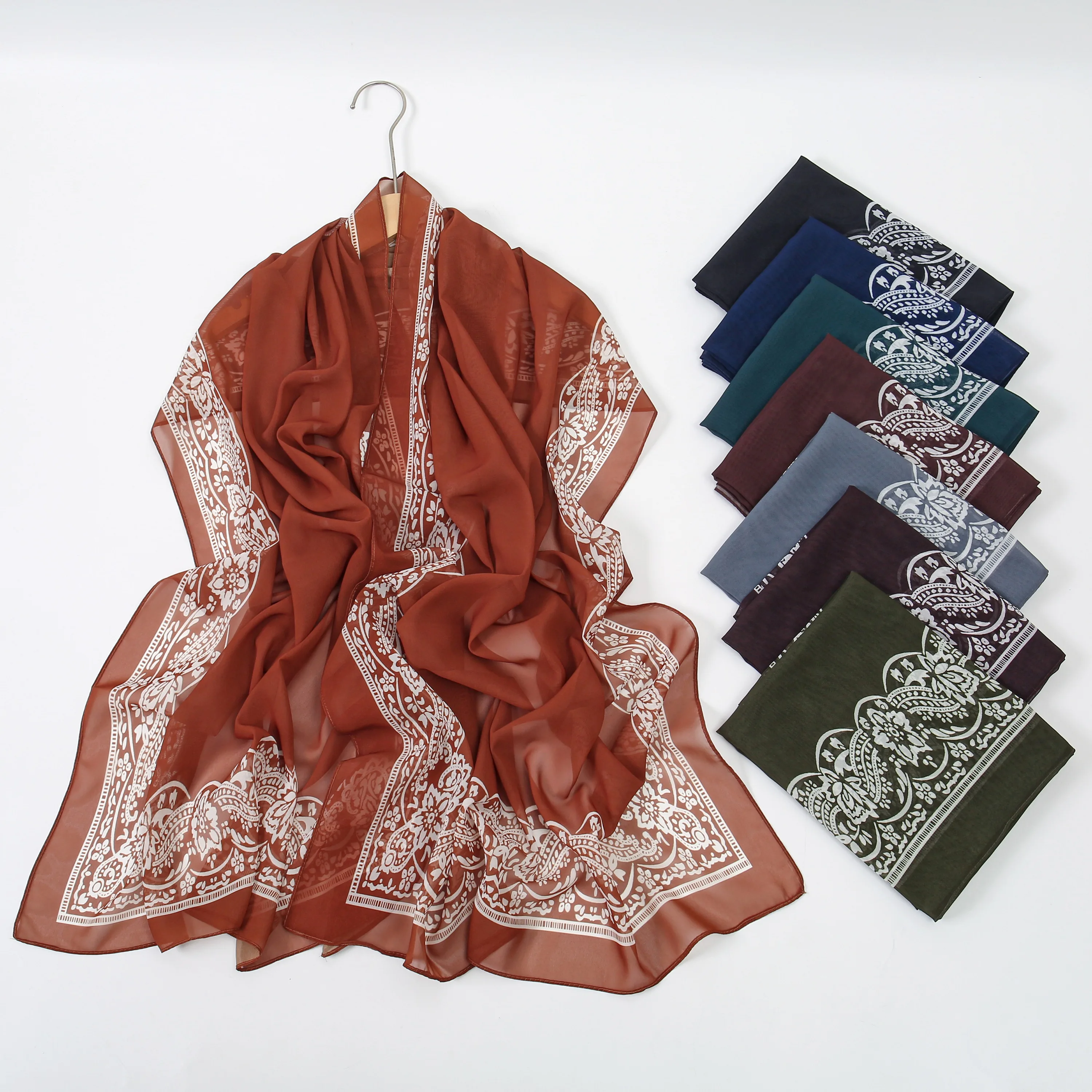 High Quality Tudung Hijab Islamic Muslim New Ready Digital Printed Chiffon Premium Shawl Floral Wrap Ethnic Scarf Plain Scarves