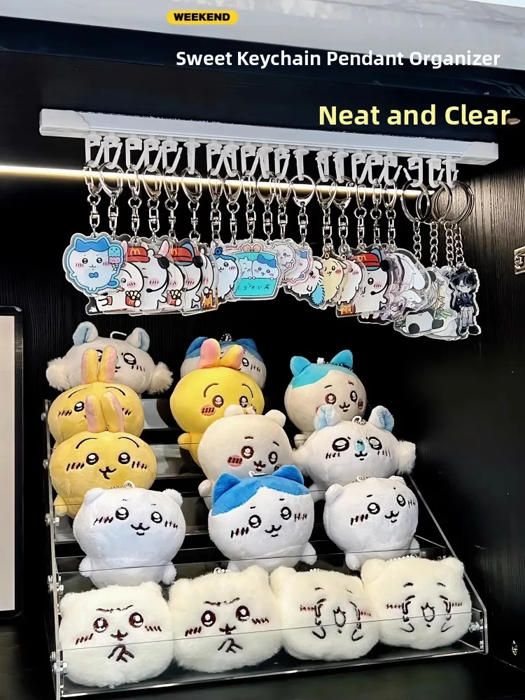 Acrylic Keychain Storage Display Stand Slide Track Cabinet Top Side Wall Mounted Organizer Simple Design Plastic Jewelry Holder