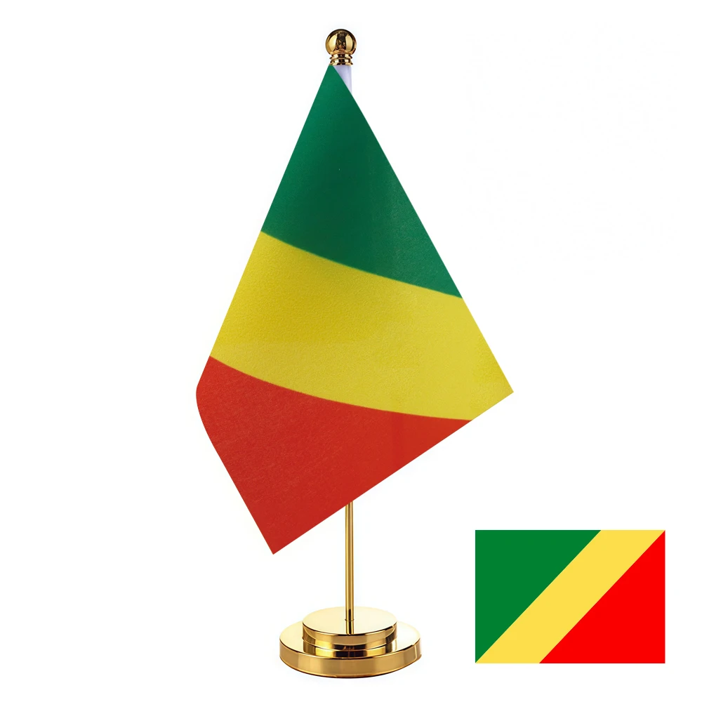 CYPOMELO office desk flag Republic of the Congo flag 14x21cm Republic of the Congo desktop small decorative flag (with flagpole)