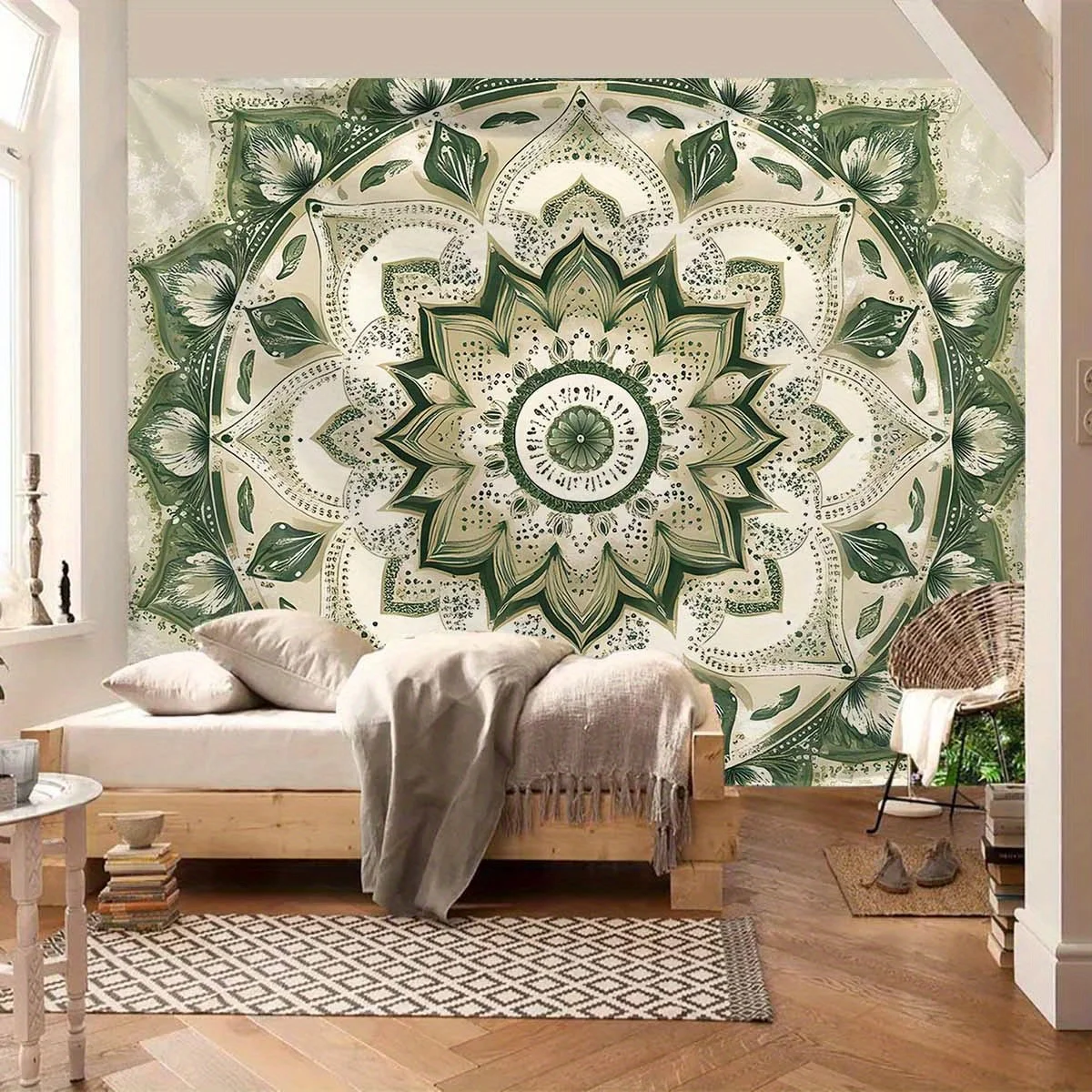 Bohemian Mandala Tapestry Wall Hanging Boho Greenery Tropical Floral Art Decor Fabric Print for Living Room Bedroom Home