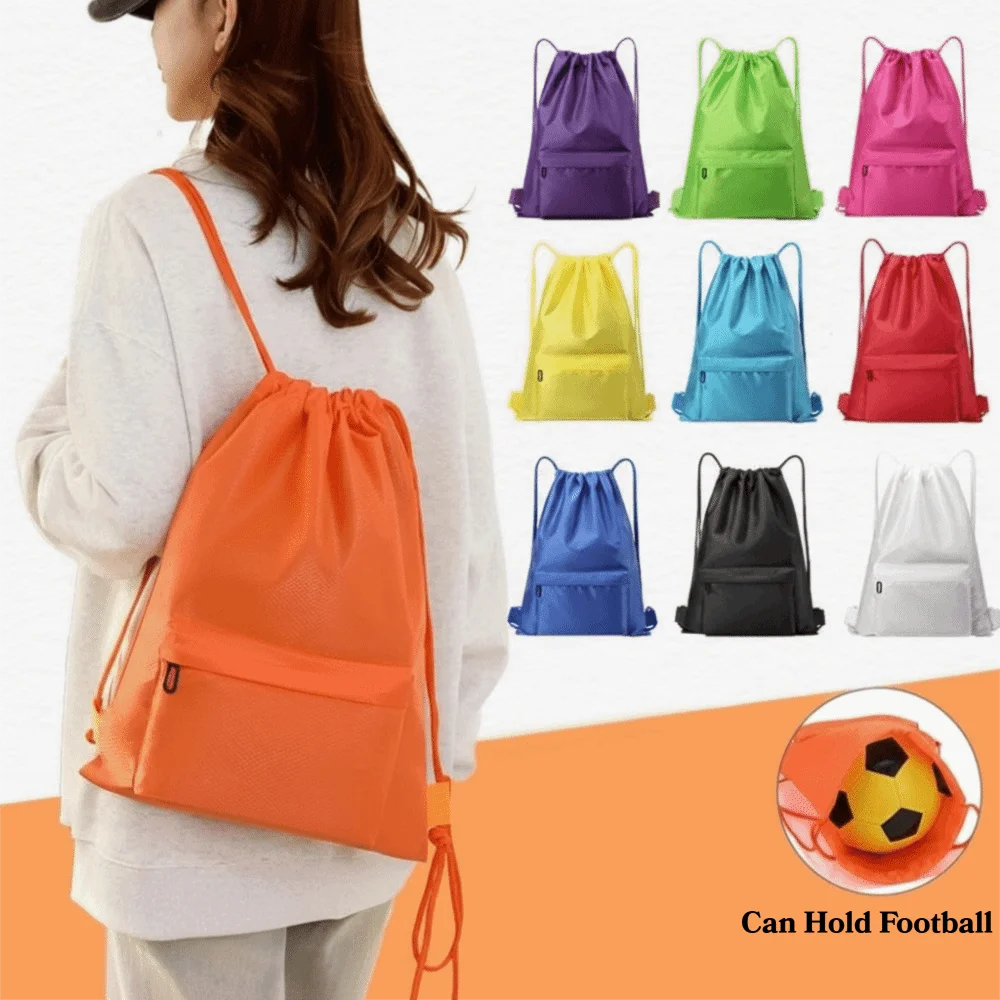Solid Color Drawstring Gym Bag Large Capacity Waterproof Fitness Bag Adjustable Straps Quick Drying Training Backpack Unisex