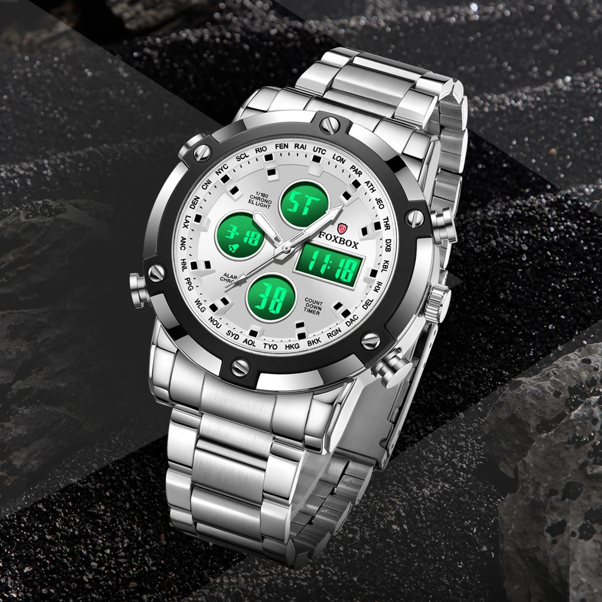 

LIGE Back Light Display Digital Watches Mens Full Steel Strap Quartz Wristwatch Countdown Clock Relogio Masculino