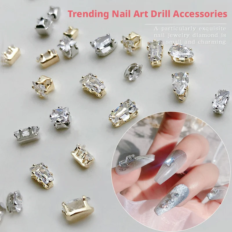 20PCS Shiny Nail Claw Zircon Charm Rectangle Square Flat Bac