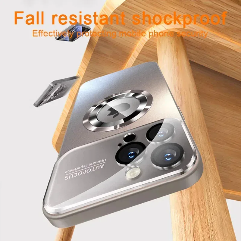 Funda magnética de lujo color metálico titanio para iPhone 17 16 15 14 13 11 Pro Max, para carga inalámbrica Magsafe 6
