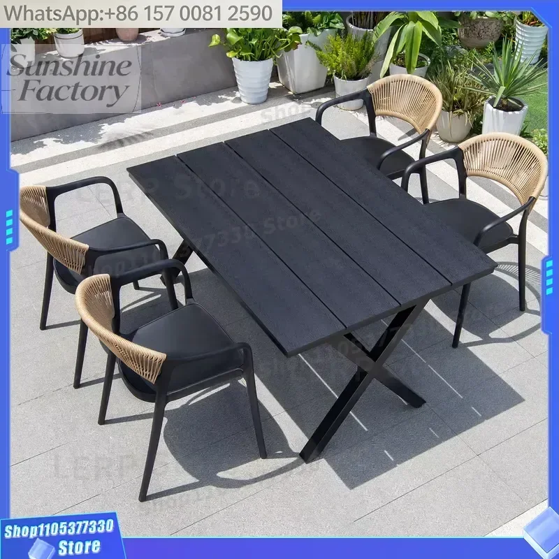 New Fashion Black WPC Waterproof Outdoor Restaurant Patio Dining Table and Chair for Terrace Garden and Patio