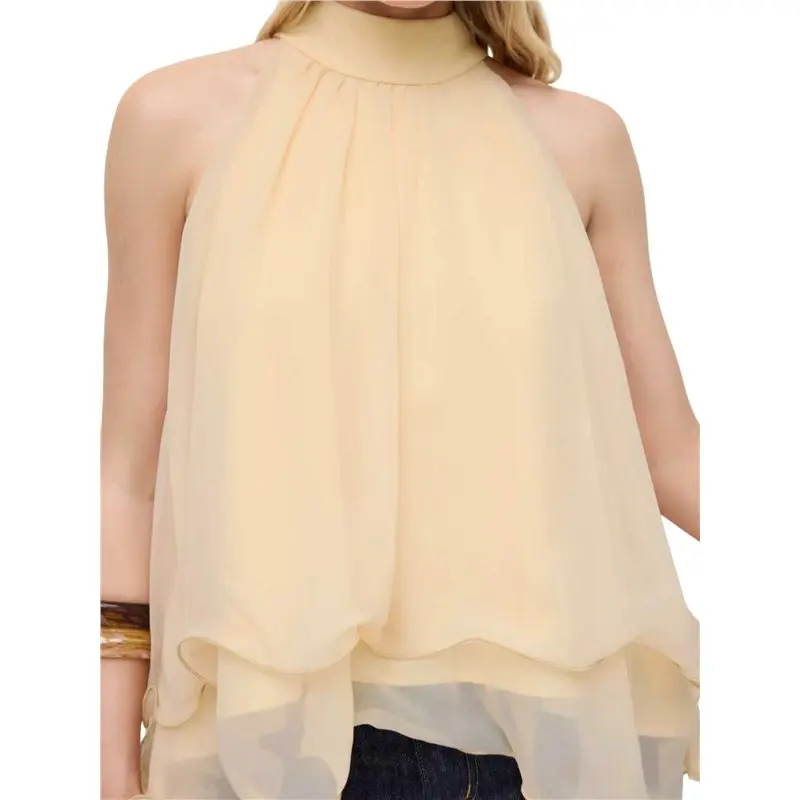 

CYL-Женская шифоновая блузка без рукавов с высоким воротником и асимметричным подолом, летний топ