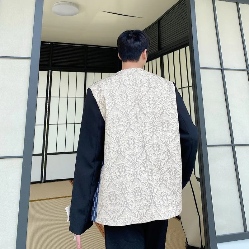 WVGA Springautumn New Men Tide Light Luxury Style Design Patchwork Color-Block Trendy Blazer Niche Chic Casual Jacket Ins W18603