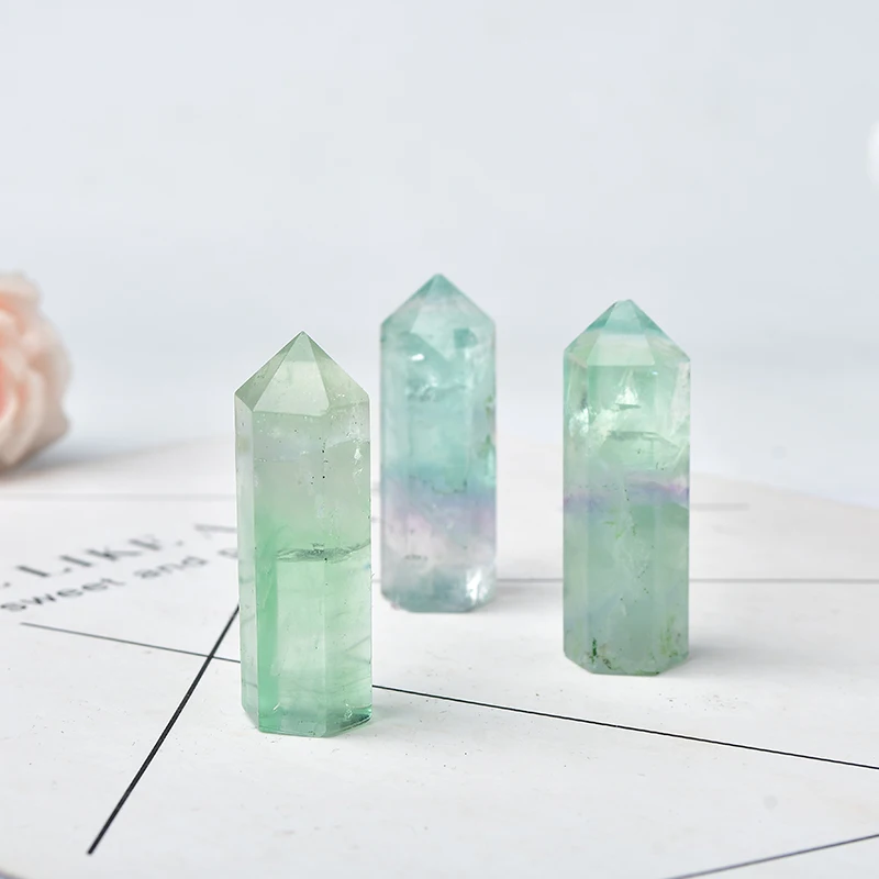 1PC Natural Fluorite Stone Hexagonal Column Cryatal Point Healing Wand Tower Mineral Quartz Home Decoration Stone DIY Gift