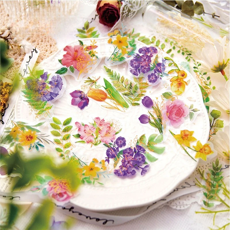 Twilight Sticker Gilt Flower Shadow Series Plant Flower Hand Account Material Decorative Collage Base 4 Types