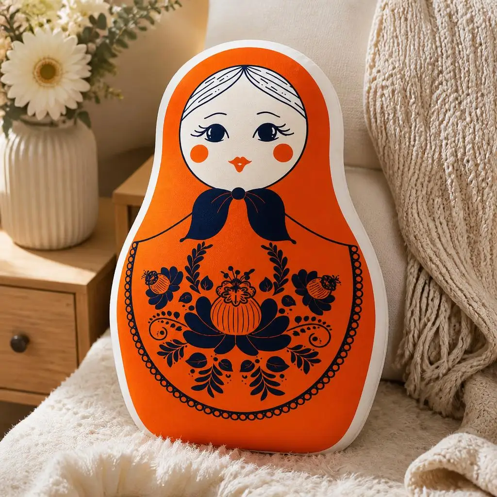 Matryoshka Russian Doll Folk Art Slavic Floral Gift Plush Pillow Cushion Irregular Stuffed Throw Pillow Home Decor Gift Sofa Bed