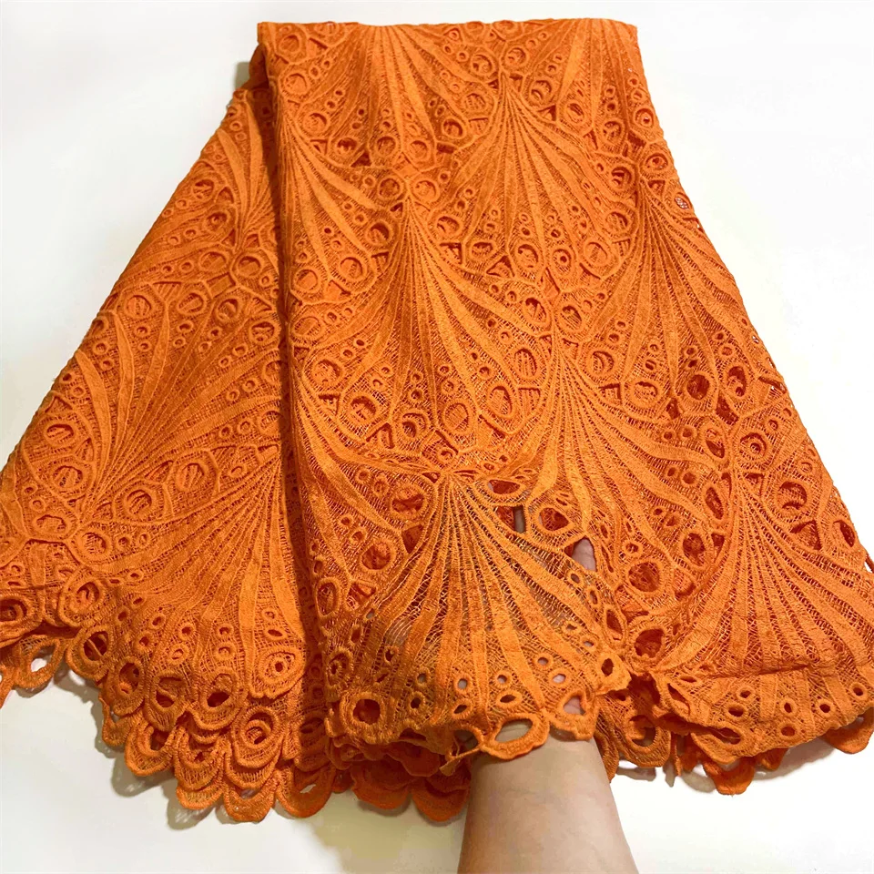 African Guipure Cord Lace Fabric Unique Style Nigerian Water Soluble Cord Lace Fabrics For Wedding Party M4450 orange