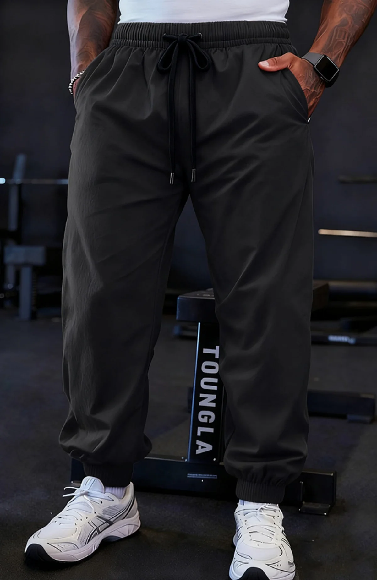 سراويل رياضية خفيفة الوزن للرجال لربيع الخريف، سراويل تدريب فضفاضة عالية المرونة، لون نقي، رباط للتمرين في الهواء الطلق