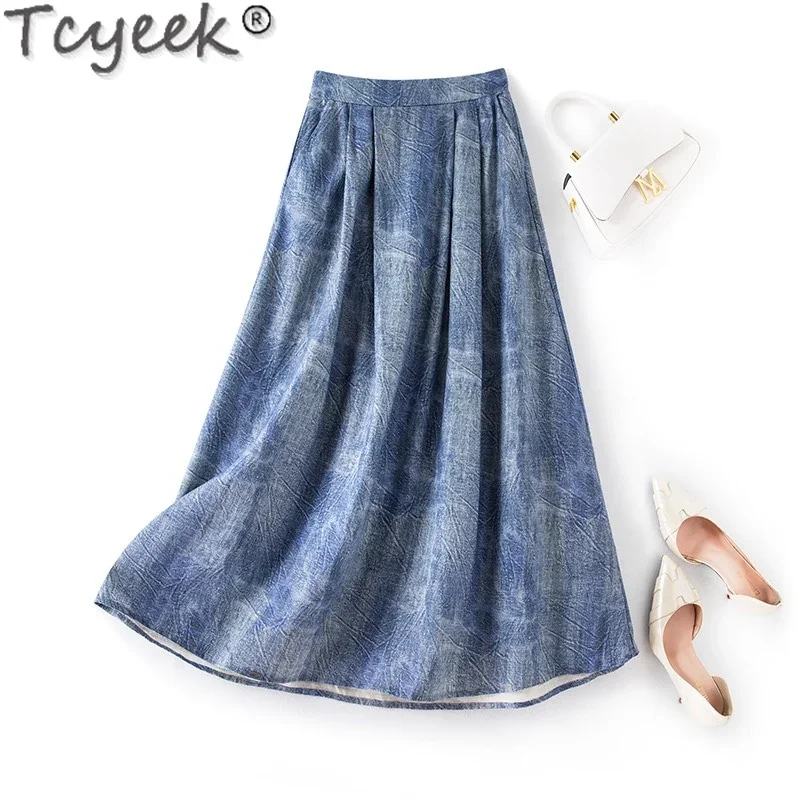 

Tcyeek 70% Mulberry Silk + 30% Cotton Womens Skirt Elegant Skirts for Woman Summer Clothes 2024 High Waisted Skirt Saia Feminina