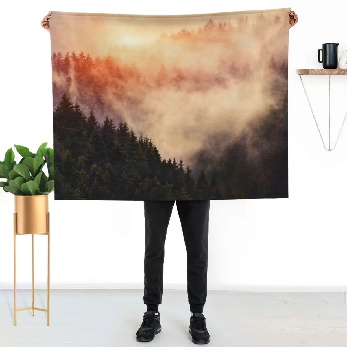 In My Other World // Sunrise In A Romantic Misty Foggy Autumn Fairytale Wilderness Forest With Trees Covered In Fo Throw Blanket