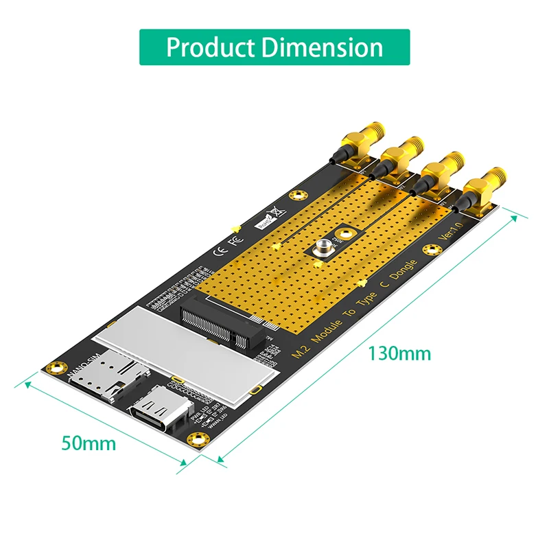 Módulo M.2 3G/4G/5G para tipo C Riser com antena 2.4/5G Slot para cartão NANO SIM + cabo USB3.0 para módulo RM500Q RM500U GM800 SIM8200
