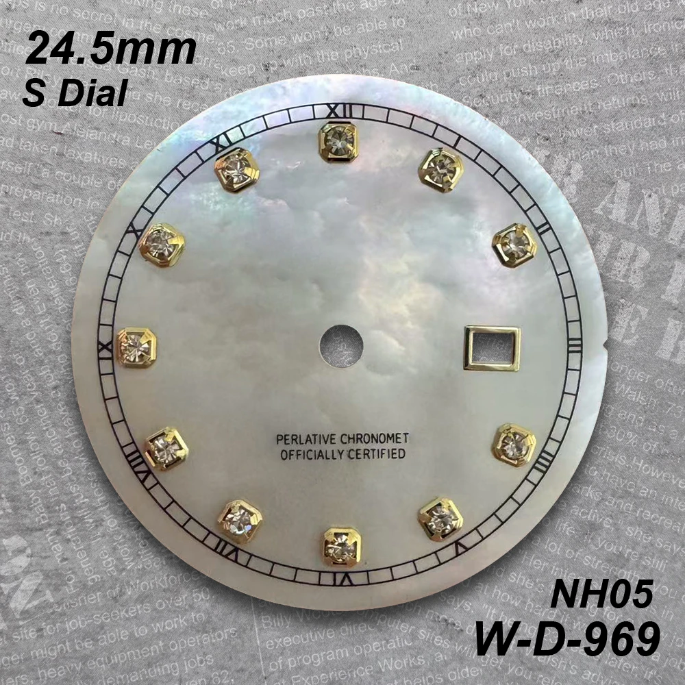 24.5mm S Logo Diamond Seashell Dial Suitable For NH05 Japan Movement Quality Ladies Watch Modification Accessories