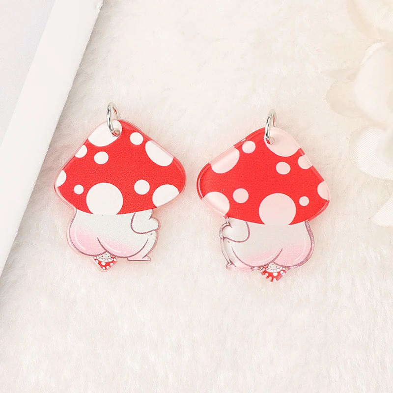 6 Pcs Cute Mushroom Charms Cartoon Butt  Figure Jewelry Findings Earring Pendant Necklace DIY Making