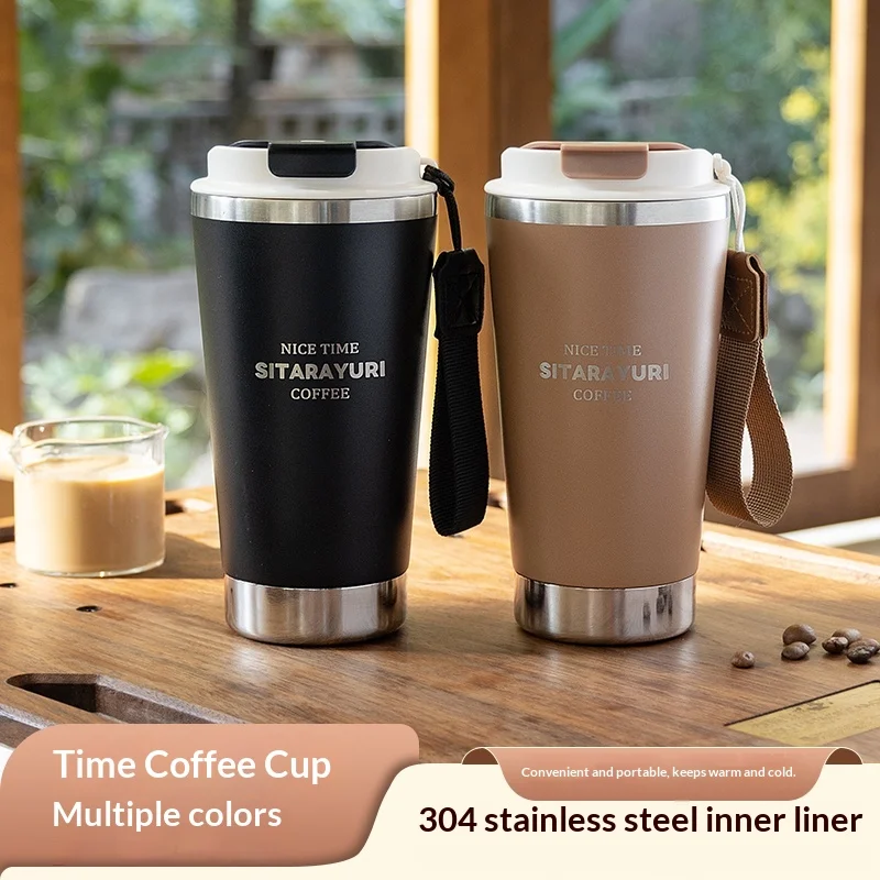 Time Inspired Elegant 580ml Insulated Coffee Bottle Stainless Steel Thermos With Leakproof Lid Comfort Grip For Morning Brew