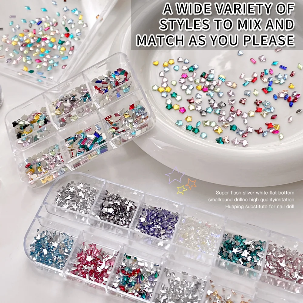 Mixed Shape Colorful Zircon Pearl Steel Bead Nail Art Decoration Multi Size Flat Back Rhinestonel Nail Gel Diy Nail Accessories