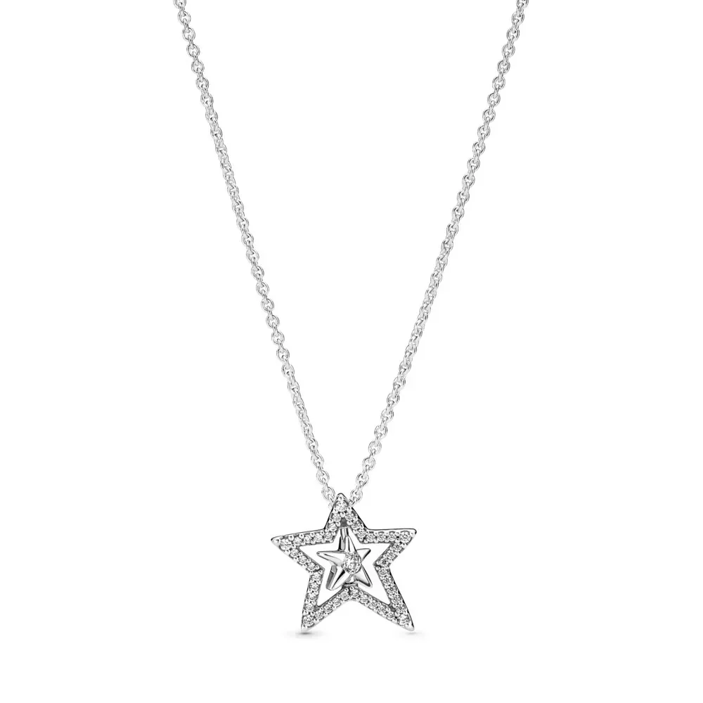 New 925 Sterling Silver pretty Sparkling Pavé Collier Bars Necklace Pavé Asymmetric Star Collier Necklace Fit Women Gifts