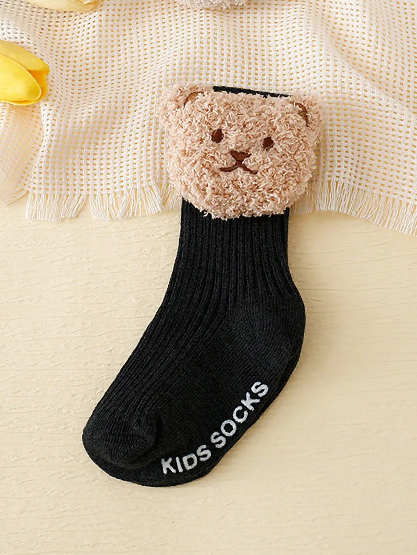 2/4Pairs Baby Anti Slip Floor Knee High Socks Fluffy Bear Decor Ribbed Toddler Socks 0-2Y Soft Stretch Spring Autumn Indoor Wear view 5