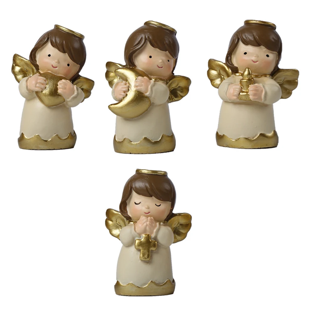 

4pcs Angel Shape Resin Adornments Cute Mini Figurines For Home Decor Kids Desktop Decoration Cake Baking Ornament