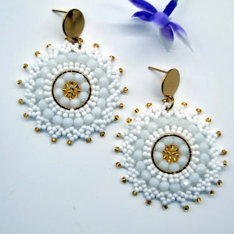 Rice bead earrings Sunflower Design Originality Crystal Hand knitting Bohemia Alloy Fashion Simple Beaded earrings