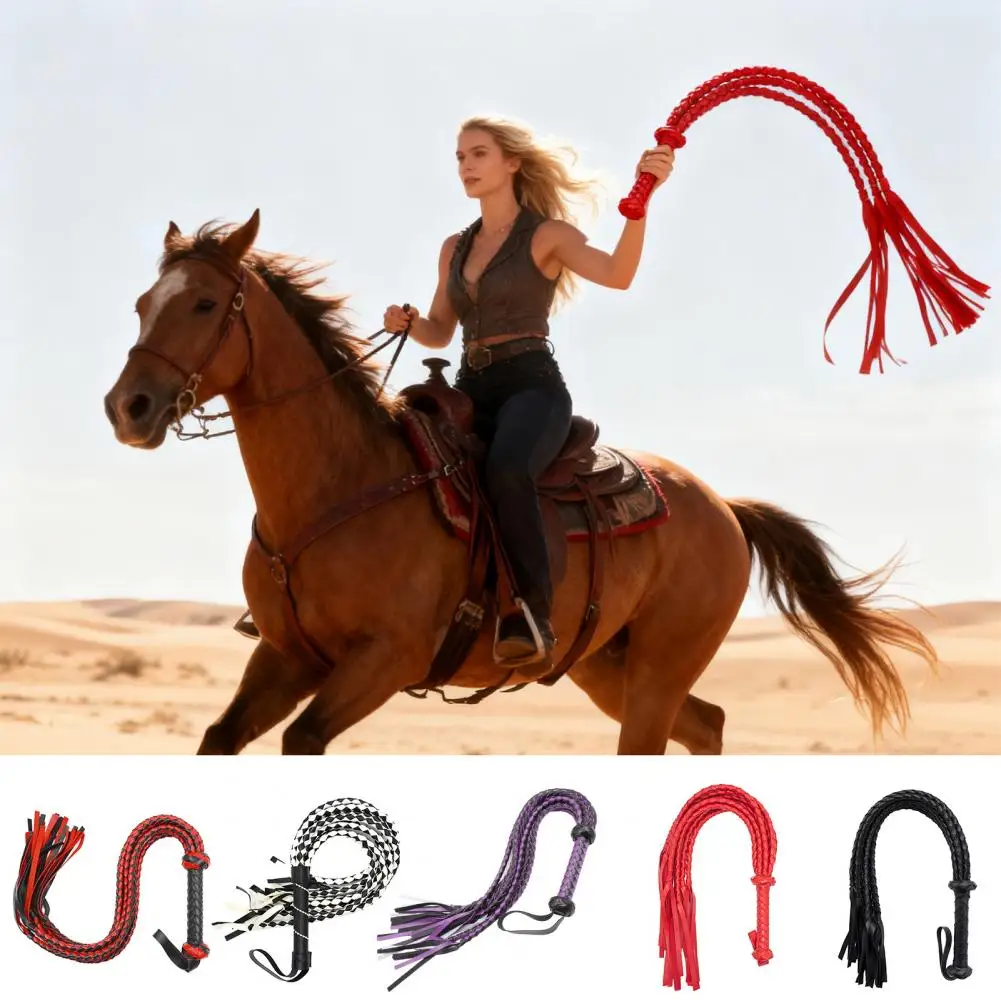 Faux Leather Horse Whip Two-Tone 8 Braiding , Hangable Horse Training Whip Riding Crop With Willow-Leaf Tassels Equestrian