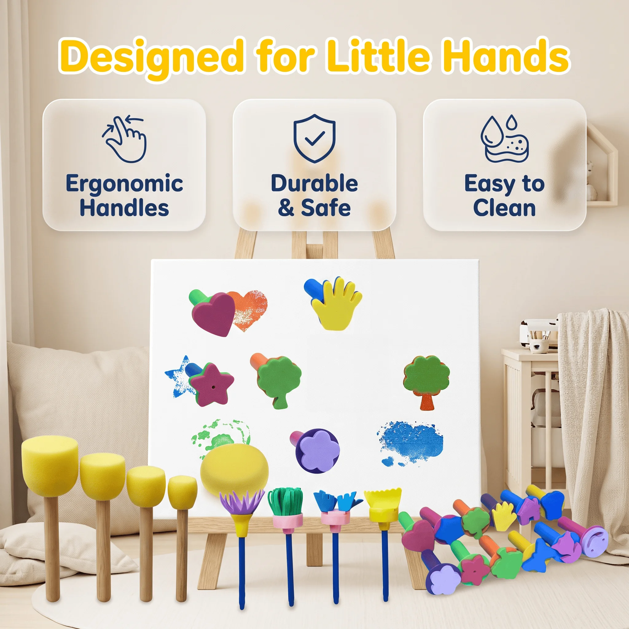 25Pcs Sponge Painting Stamp Set, DIY Art Printing Tools for Textile, Canvas & Wall Decor, Sponge Brushes for Acrylic