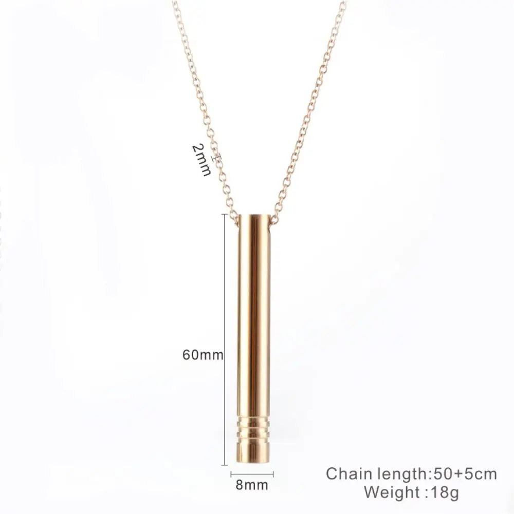 Fashion Meditation Mindfulness Breathing Pendants Stainless Steel Long Tube Threaded Whistle Necklace Relieves Anxiety Jewelry