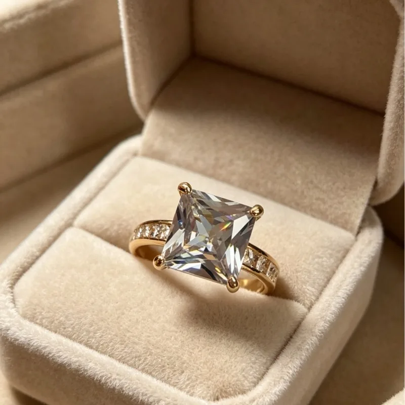 

Fashionable square zircon ring, classic four claw wedding engagement, jewelry gift