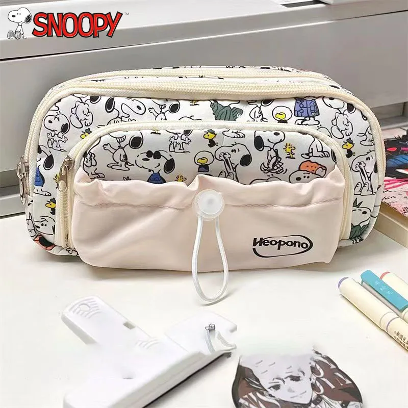 Snoopy lápis caso kawaii bonito anime menino grande capacidade multi camada saco de armazenamento de papelaria criativo meninas aprendizagem suprimentos presente