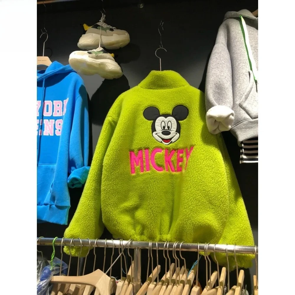 2025 primavera e outono novo desenho animado mickey cordeiro velo engrossado jaqueta feminina solta roupas femininas
