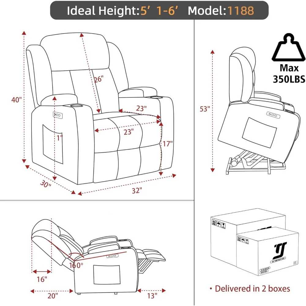 Power Lift Recliner Chair for Elderly with Massage and Heat, Recliner Chairs for Adults, Upgraded Fabric Reclining Sofa Chair wi