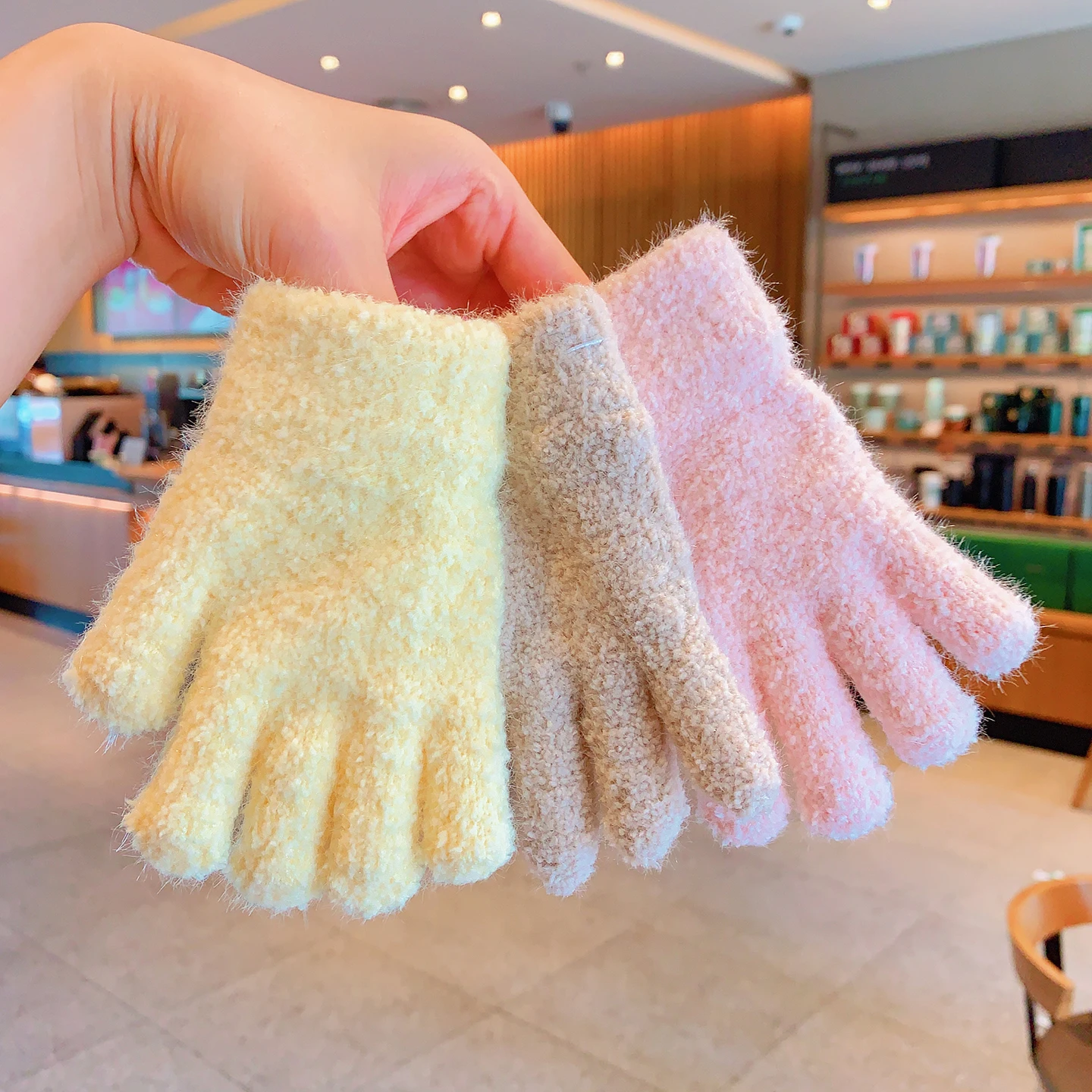 Soft Fuzzy Knit Stretchy Cuff Full Finger Gloves For Girls Boys Kids Toddler Full Finger Plush Candy Colo Warm Glove Winter 2026