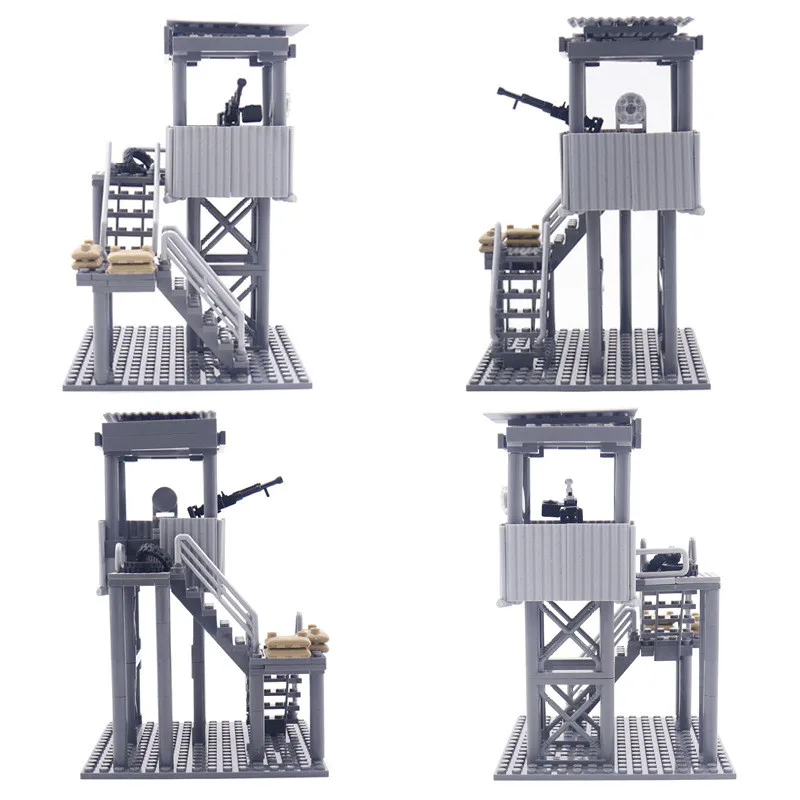 Juguetes para niños, torre de guardia militar, arma, Arsenal WW2, torre de sentinela, valla, bloques de construcción, montaje DIY, modelo de construcción, juego de ladrillos