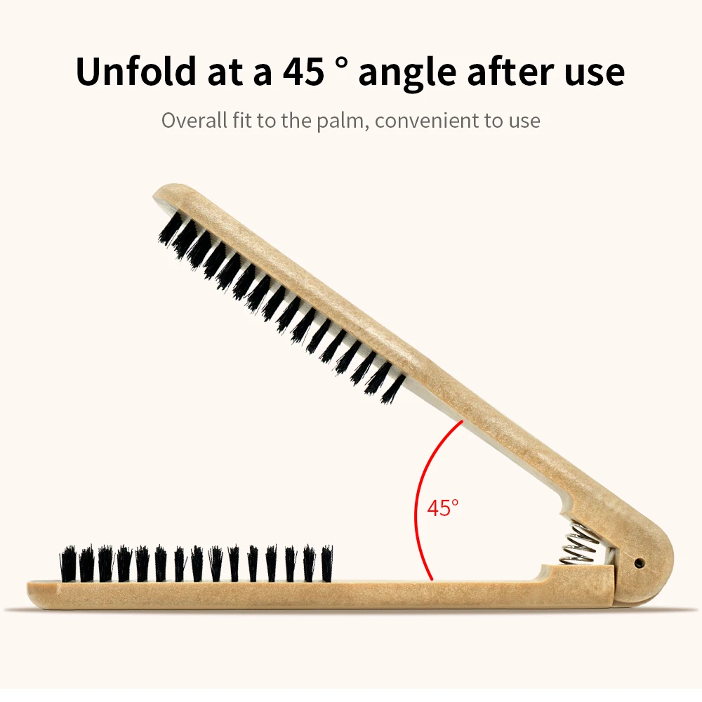 Professional Barbershop Wooden Handle V Type Hair Straightener Comb Double Brushes Hairdressing Comb Anti-static Styling Tools gallery 5