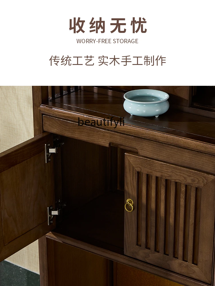 New Chinese solid wood shrine cabinet, black walnut three-layer Buddhist shrine, land Buddhist cabinet, shrine cabinet