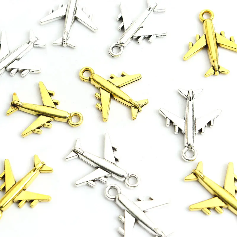 20pcs Aircraft Charms Airplane Antique Gold/Silver Color Alloy Earrings Pendant DIY Making Keyring Bracelet Necklace Accessories