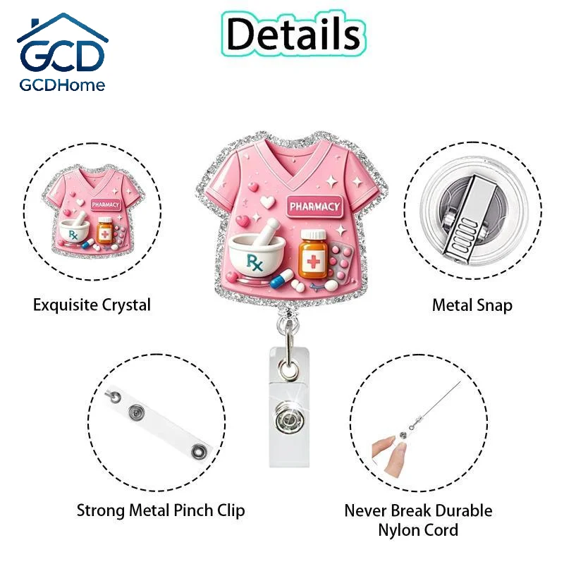 Shiny Glitter Nurse Badge Reel Retractable Rotatable Clip Durable ID Card Holder for Clinic Nurses Office Workers Teachers Use