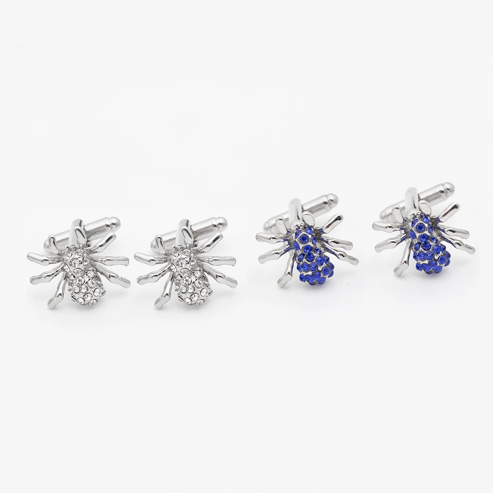 Classic Full Blue Clear Crystal Paved Spider Mens Cufflinks Dazzling Business Wedding Animal Insect Cuff Button