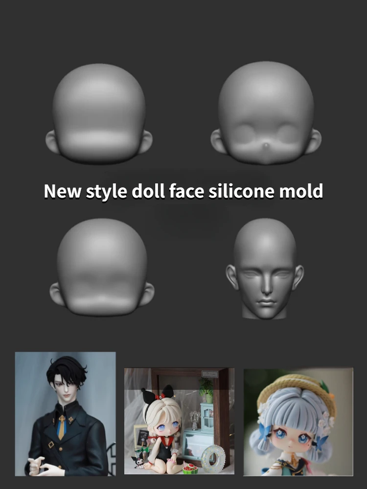 New Style Doll Face Silicone Mold DIY Pottery Handmade Doll Model /Anime Character Face Outline Details Sculpture Molding Tools