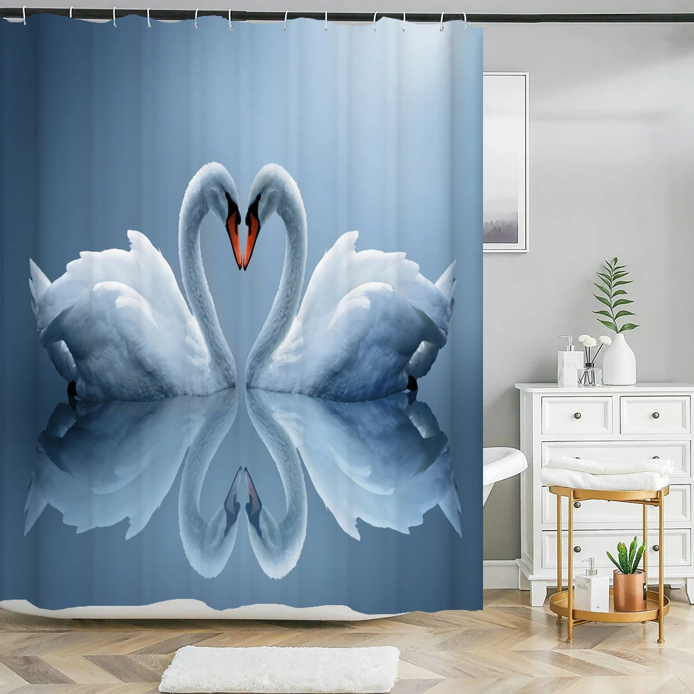 3D Print Beautiful love Swan Shower Curtain Waterproof Polyester Fabric Home Decoration Bath Screen Curtain Bathroom Accessor