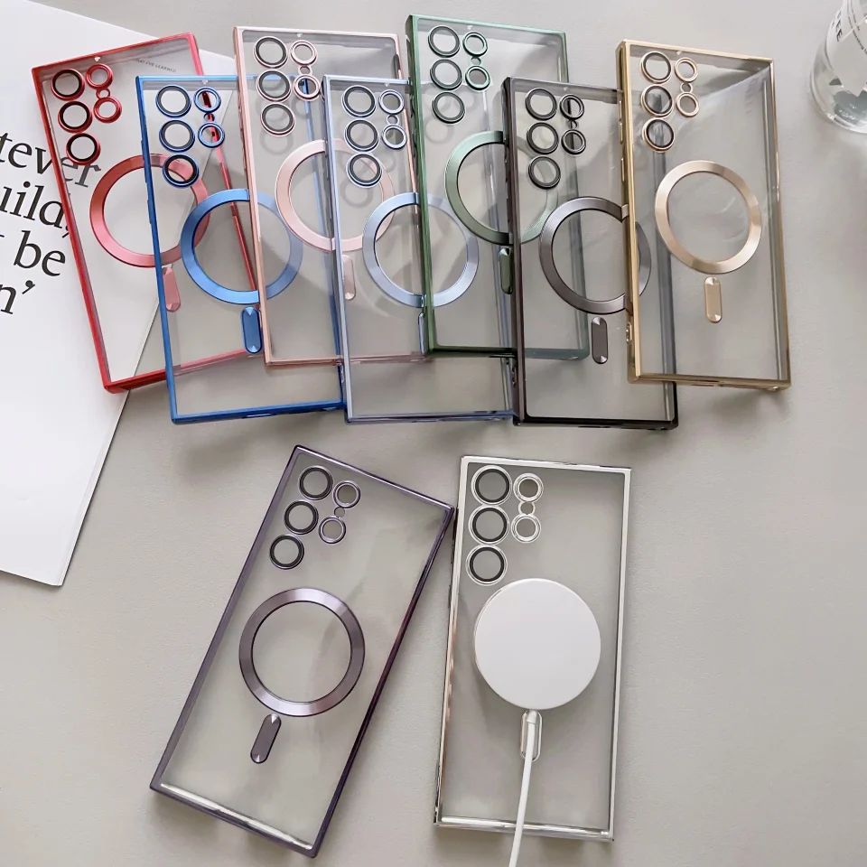 Transparent For MagSafe Magnetic Wireless Charging Case For Samsung Galaxy S24 S23 S22 Ultra Plus Lens Protector Silicone Cover image 2