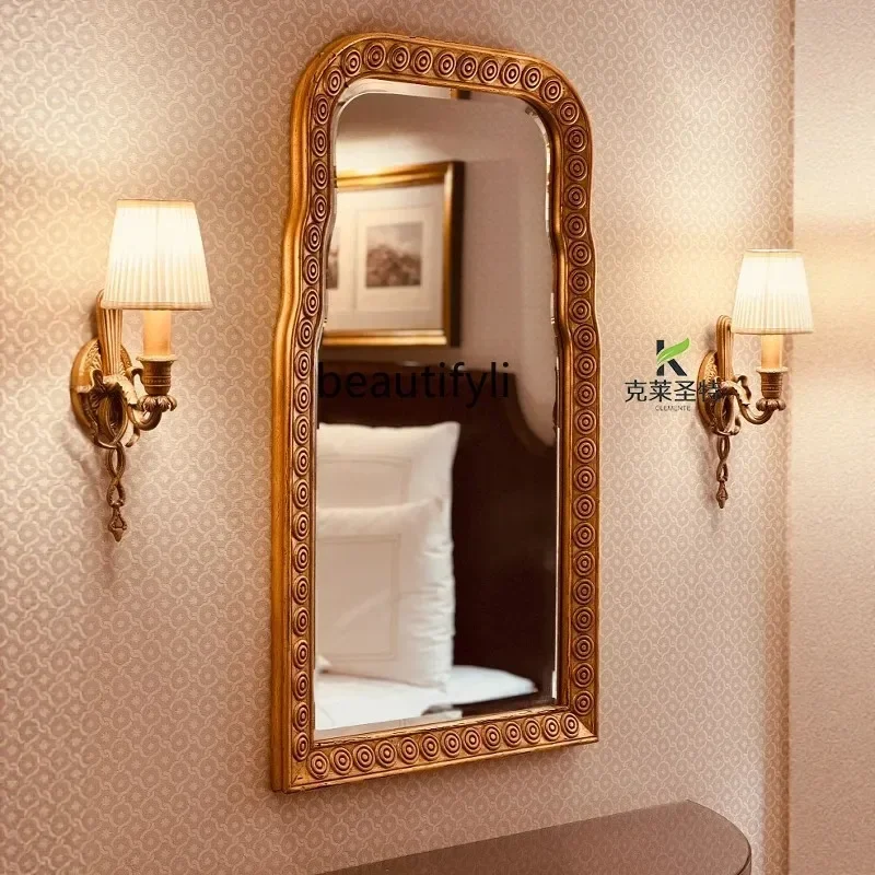 French retro carved entrance living room decorative mirror wall hanging bathroom vanity makeup mirror6239