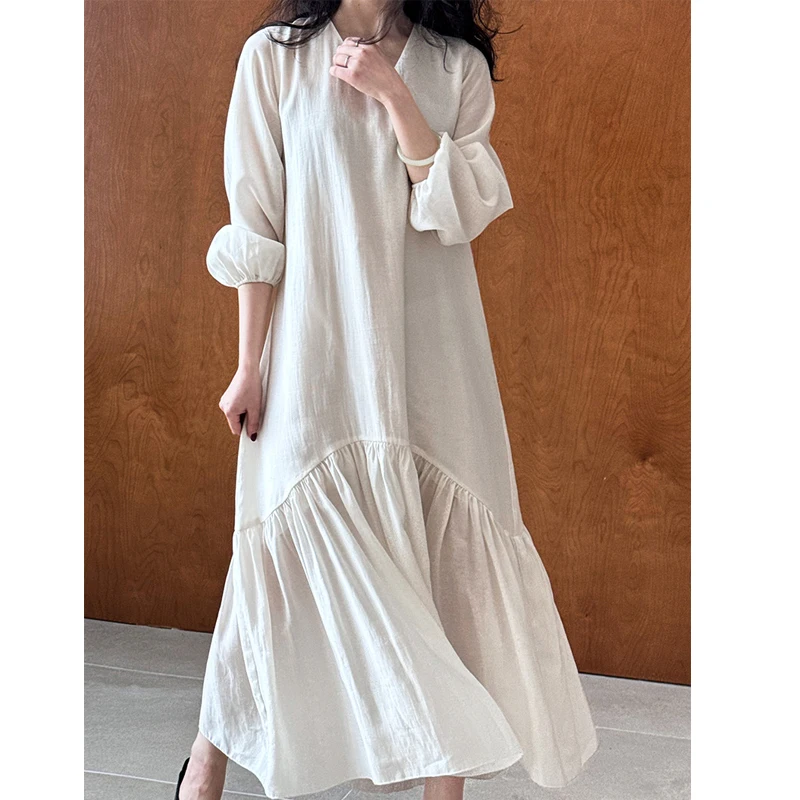 2024 New Arrival Women V-Neck Long Dress Loose Style Women Maxi Dress Sping Vestidos Clothes