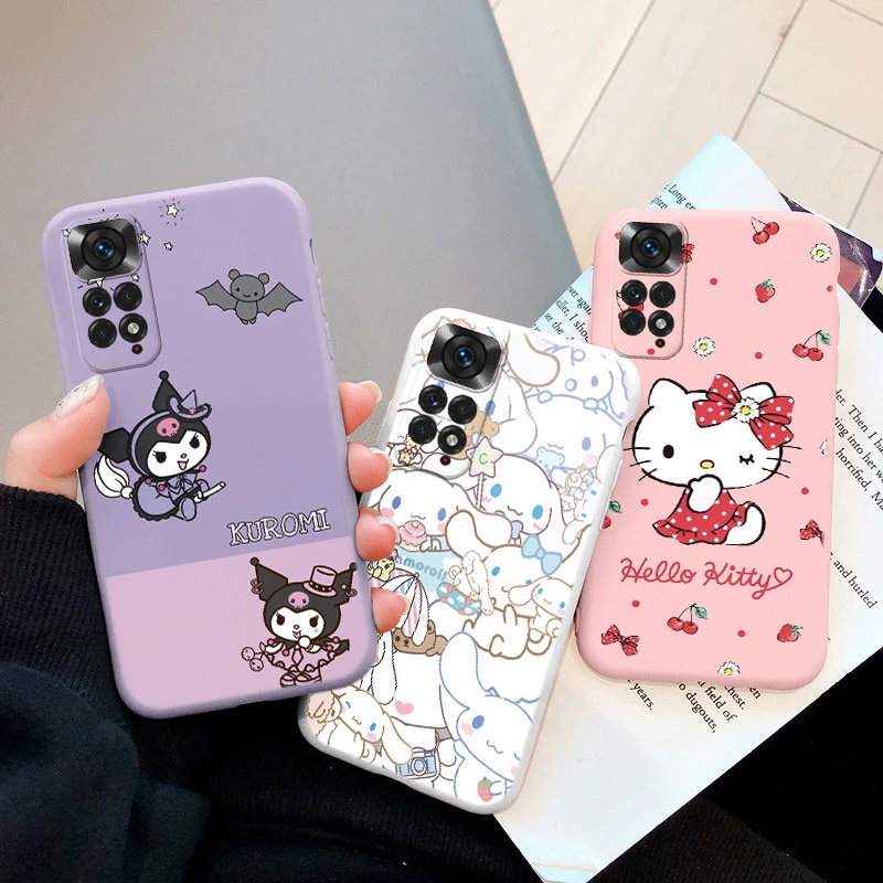 Cute Phone Case For Xiaomi Redmi Note 11 11S 12 Not11 Note12 Pro 4G Girl Kuromi Hello Kitty Anime Silicone Soft TPU Back Cover